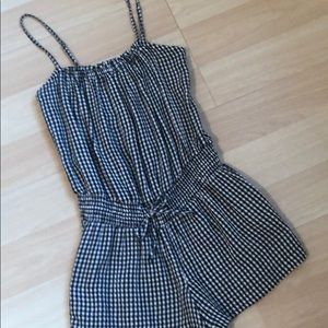BLACK WHITE GINGHAM ROMPER COVER UP XS SWIM COVERUP